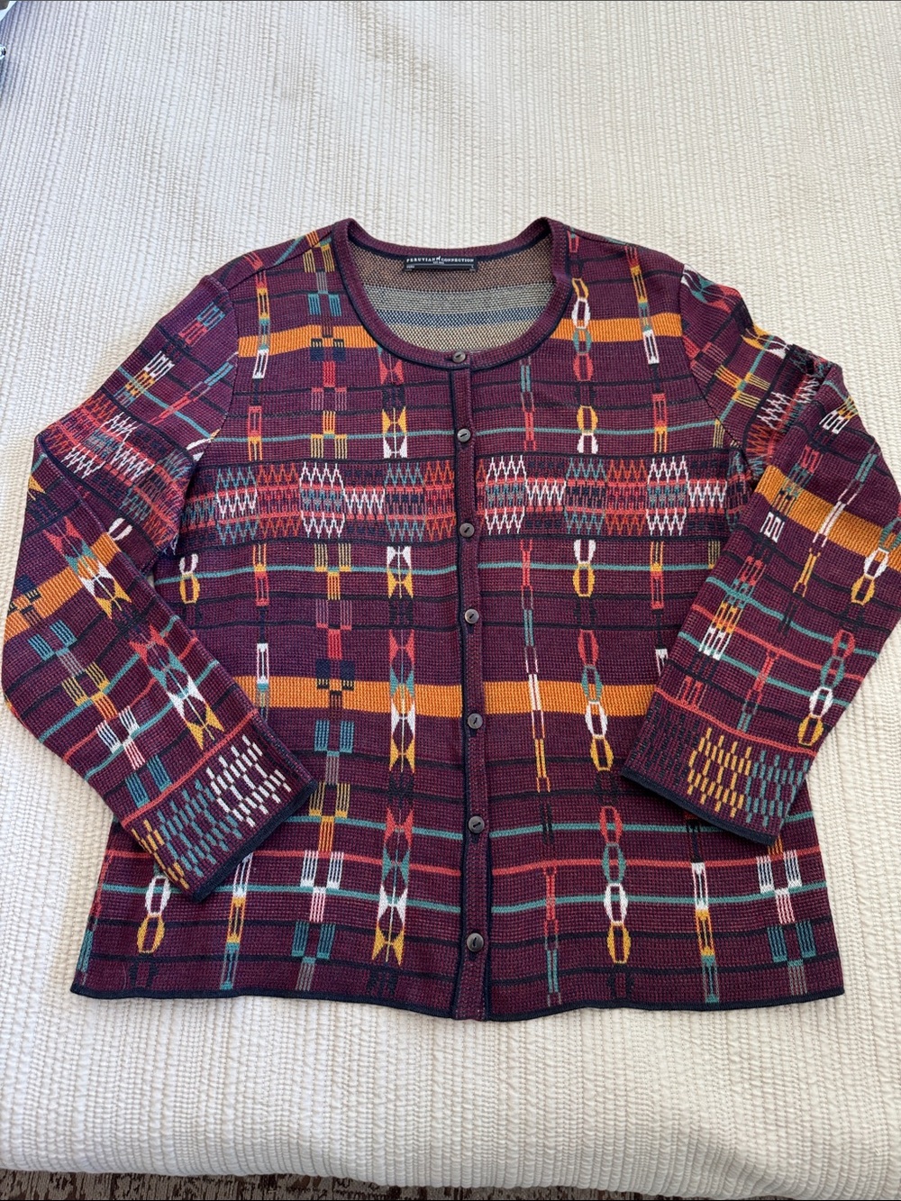 Peruvian Connection Multicolor Patterned Cardigan - Burgundy, Mustard, Teal